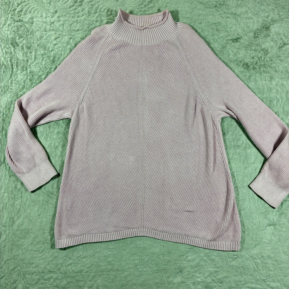 LL‎ Bean Womens Roll Neck Fisherman Sweater Size 1X Pink Cotton Preppy Coastal